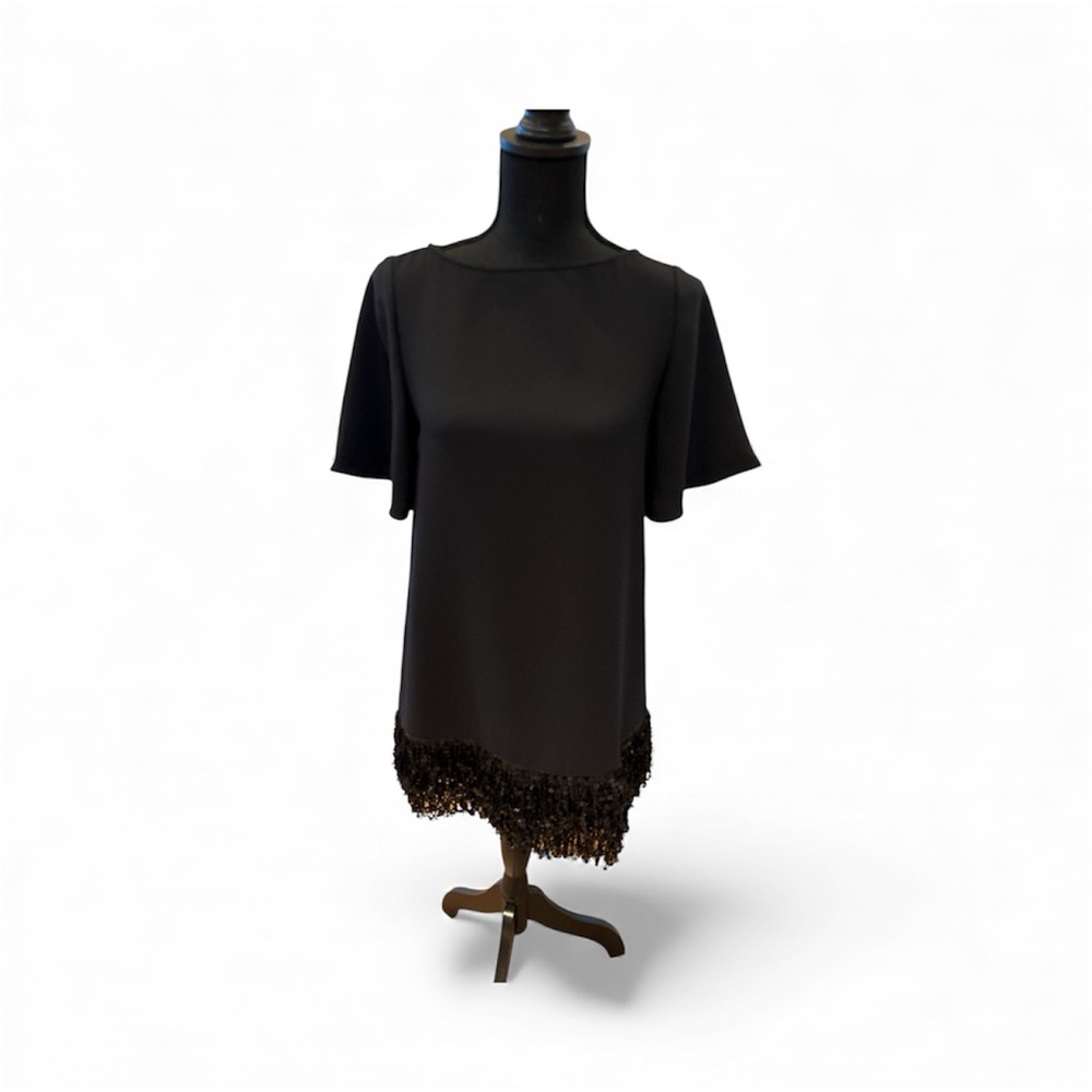 Kate Spade Elegant Black Dress with Fringe Hem